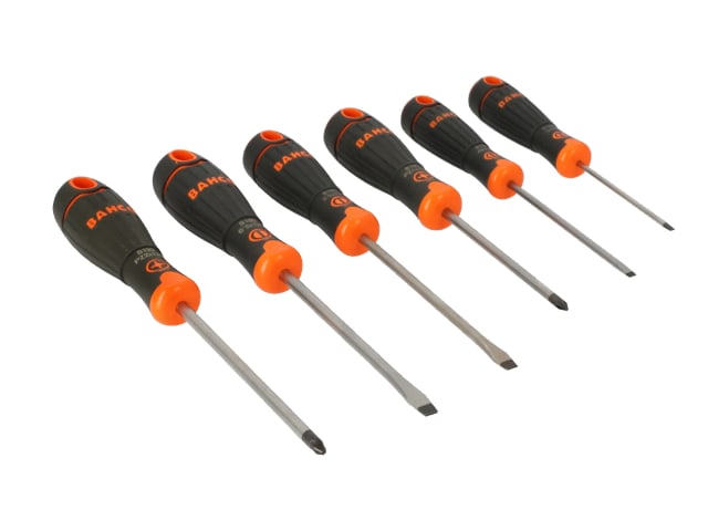 A display of the six assorted screwdrivers from the BahcoFit B219.016 set.