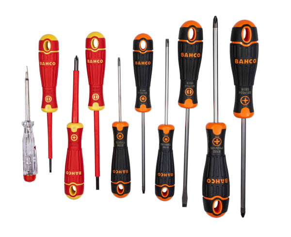 The large BahcoFit XL 10-piece screwdriver set with a variety of essential tip types.