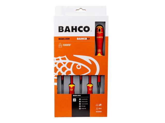 A BahcoFit 5-piece insulated screwdriver set shown in its retail packaging.