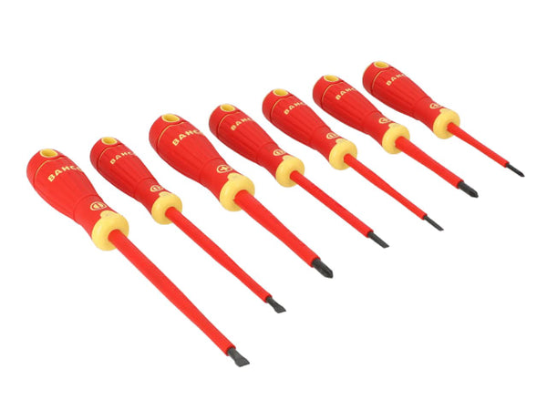 The seven assorted VDE screwdrivers from the BahcoFit B220.007 set.