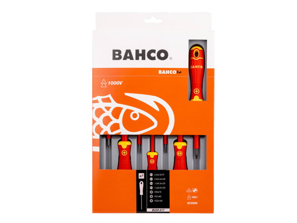 Retail box for the BahcoFit 7-piece insulated Pozidriv and slotted screwdriver set.