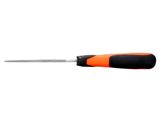 Profile view of the Bahco Ergo round file showing its tapered point and handled grip.