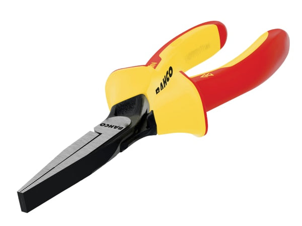 Bahco Ergo insulated flat nose pliers (140mm) with red and yellow safety handles.