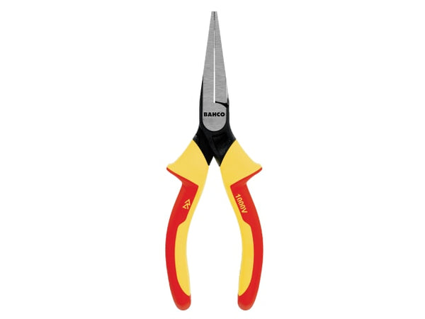 Close-up of the jaws on the 140mm Bahco Ergo insulated flat nose pliers.