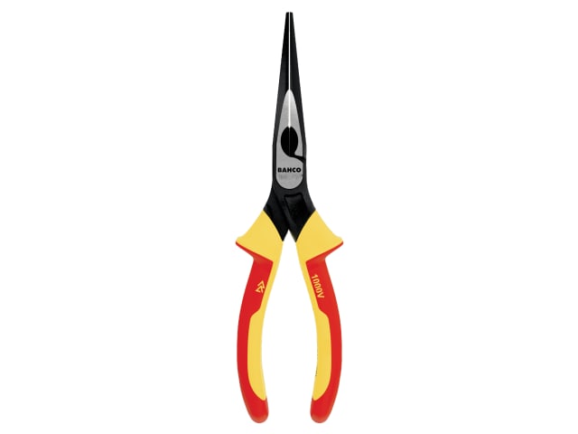 Side view highlighting the ergonomic handles of the Bahco insulated long nose pliers.