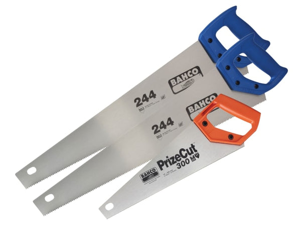 Bahco 244 hardpoint handsaw with a black and orange handle for general-purpose cutting.