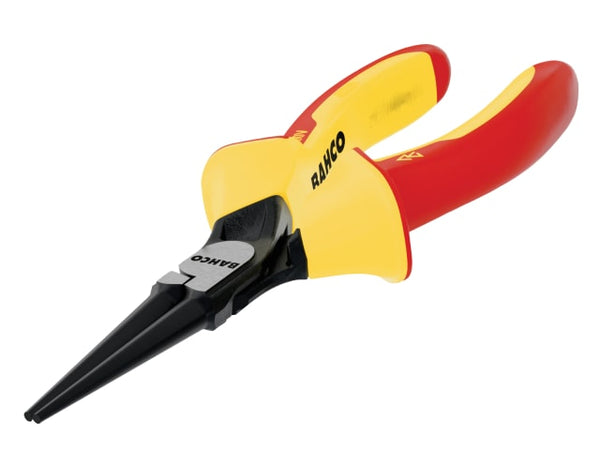 Bahco Ergo insulated round nose pliers with yellow and red VDE-certified handles.