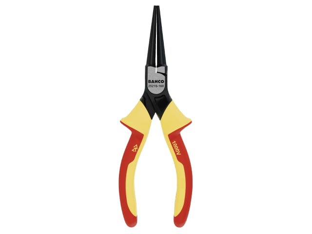 Profile shot highlighting the safety handles of the 160mm Bahco insulated pliers.