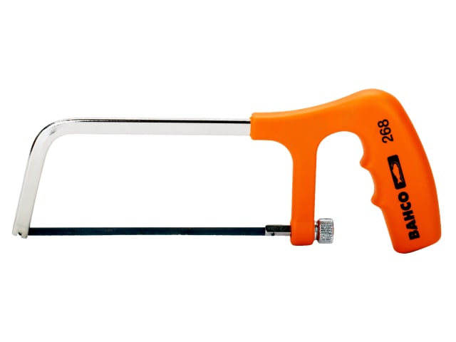 A Bahco 268 mini hacksaw, 150mm, with a lightweight orange frame.