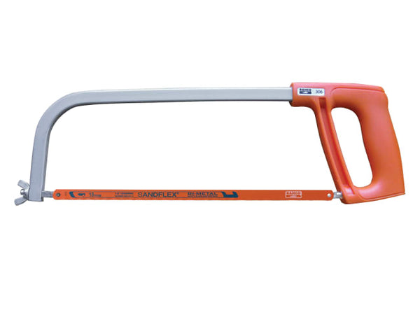 A Bahco 306 DIY hacksaw frame, 300mm, with a lightweight orange tubular frame.