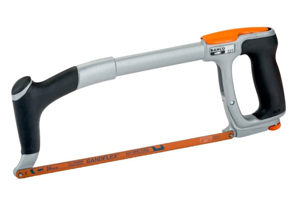 A Bahco 325 Ergo hacksaw, 300mm, with a distinctive orange and black ergonomic design.