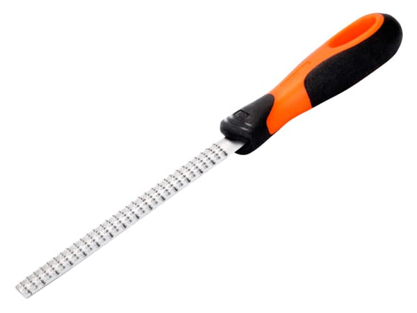 A 200mm Bahco Ergo half-round rasp with an ergonomic two-component handle.