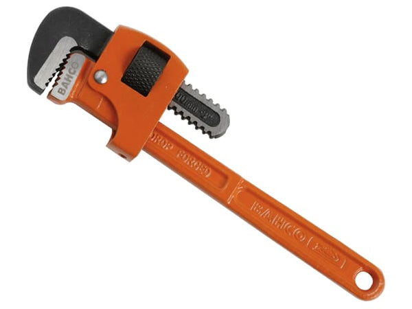 A Bahco 361 Stillson-type pipe wrench with a robust red cast-iron body.