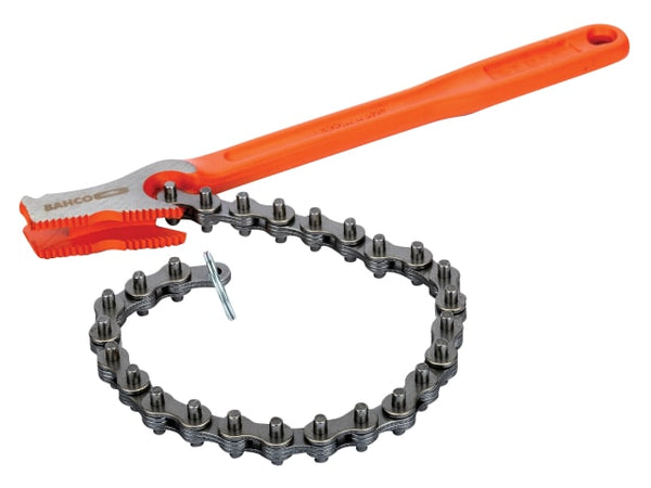A 12-inch Bahco 370-4 chain strap wrench for gripping large diameter pipes.