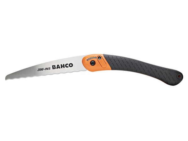A Bahco 396-INS folding insulation saw with a waved-edge blade for cutting mineral wool.