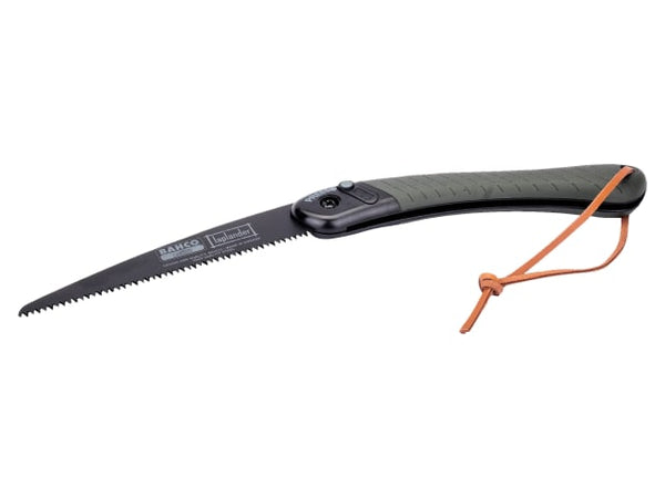 The Bahco Laplander folding saw shown in its open position, ready for cutting.