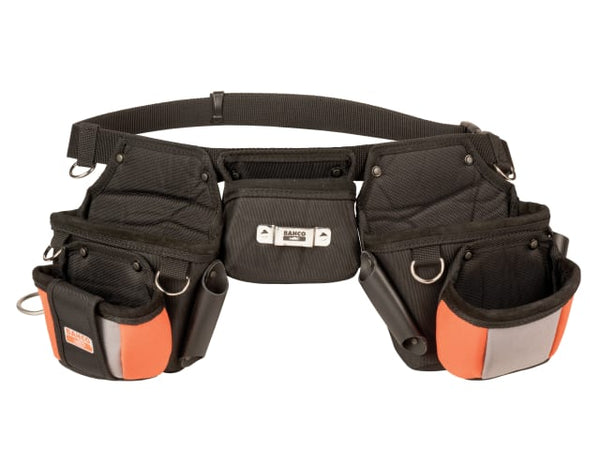A Bahco 4750-3PB-1 three-pouch belt set made from durable black fabric with orange accents.