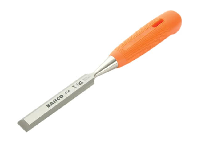 An 18mm bevel edge chisel from the Bahco 414 series with a robust, impact-resistant handle.