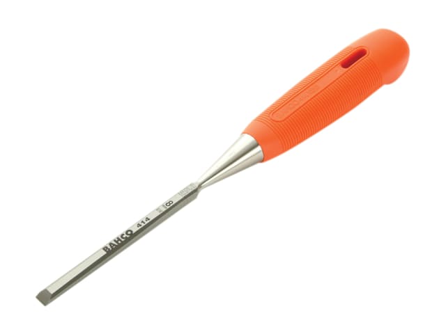 A Bahco 414 series 8mm bevel edge chisel with a precision-ground, high-carbon steel blade.