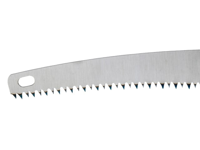 Close-up of the aggressive toothing on the blade of the Bahco 4212 pruning saw.