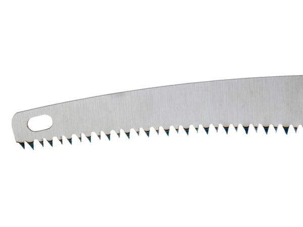 Close-up of the aggressive toothing on the blade of the Bahco 4212 pruning saw.