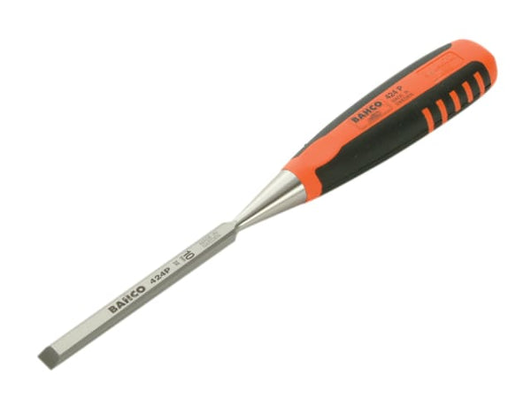 A Bahco 424-P series 10mm bevel edge chisel with a two-component comfort grip handle.
