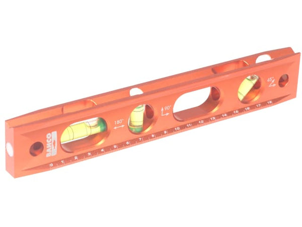 A Bahco 426TOR9 torpedo level, 23cm, with a magnetic base and three vials for leveling.