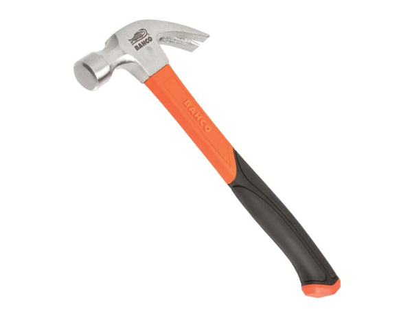 A Bahco 428 curved claw hammer with a 16oz head and a comfortable fibreglass handle.