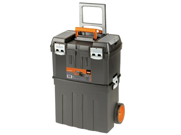 A Bahco 2-in-1 rolling mobile workshop with detachable sections and heavy-duty wheels.
