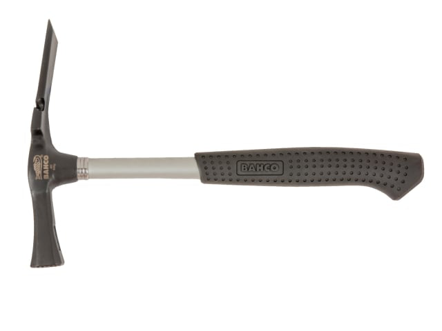 Close-up of the hardened striking face and chisel end of the Bahco bricklayers' hammer.