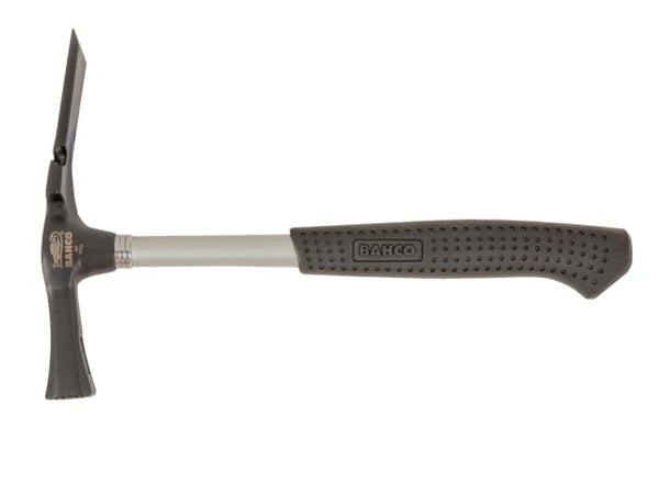 Close-up of the hardened striking face and chisel end of the Bahco bricklayers' hammer.