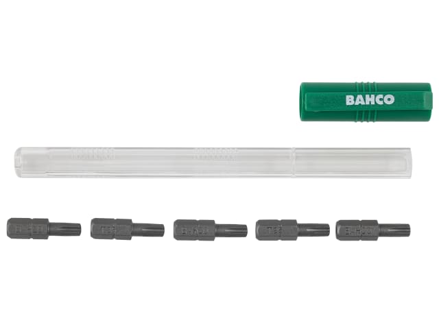 Several Bahco screwdriver bit pens displayed to show their different available colors.