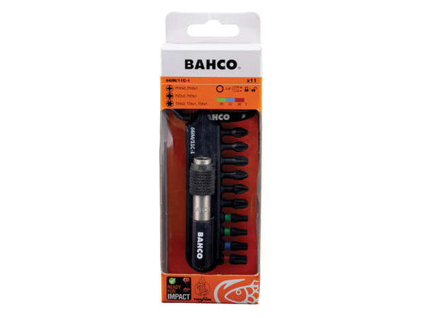 The Bahco 11-piece heavy-duty torsion bit set shown in its branded packaging.