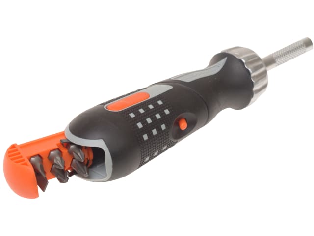 The Bahco 808050P screwdriver shown with its handle in the angled pistol grip position.