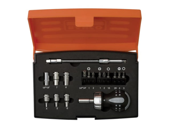 An 18-piece Bahco stubby ratchet screwdriver set in a compact carrying case.