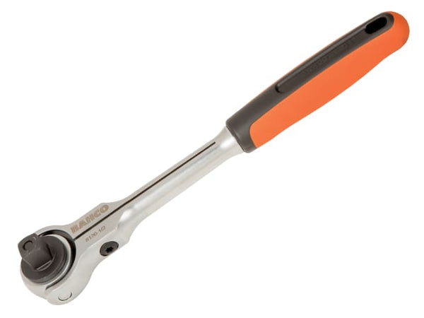 Bahco 1/2-inch drive swivel head ratchet with a long, polished chrome handle.