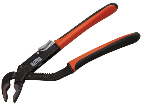 Bahco 82 series Ergo slip joint pliers with orange and black comfort handles.