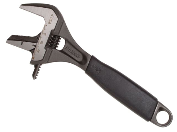Bahco 9031P Ergo adjustable wrench with a black finish and comfort grip handle.