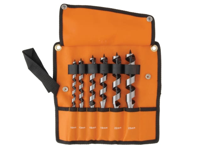 A 6-piece Bahco combination wood auger bit set in a protective plastic case.