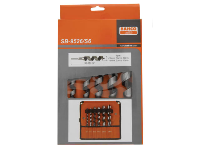 Close-up of the threaded tips on the Bahco combination auger bit set.