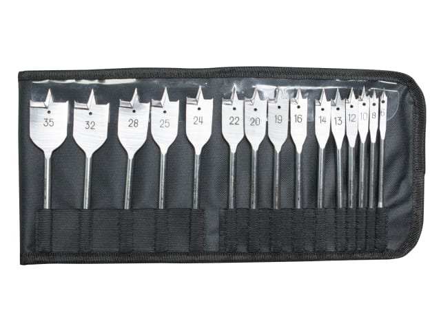 A comprehensive 15-piece Bahco flat bit set in a durable fabric tool roll.