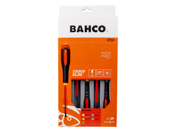 Packaging for the Bahco 5-piece Ergo VDE insulated screwdriver set.