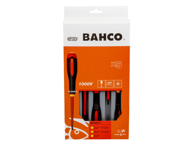 Packaging for the Bahco 5-piece Ergo VDE insulated screwdriver set.
