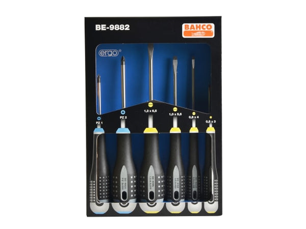 The Bahco 6-piece Ergo screwdriver set presented in its branded cardboard box.