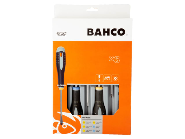 The Bahco 6-piece Ergo screwdriver set in its retail packaging.