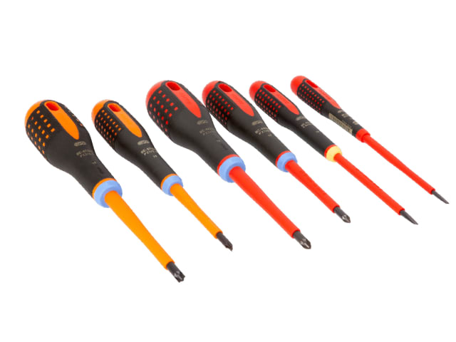 The Bahco 6-piece insulated screwdriver set displayed in its packaging tray.