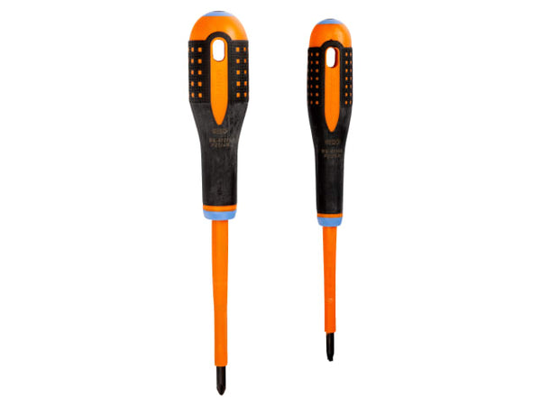 A 2-piece Bahco Ergo VDE insulated screwdriver set with Phillips tips.