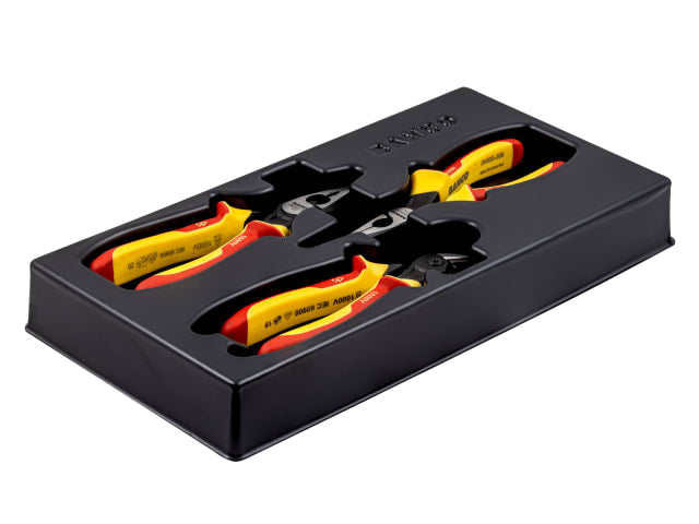 A 3-piece Bahco Ergo insulated pliers set for all-round electrical use.