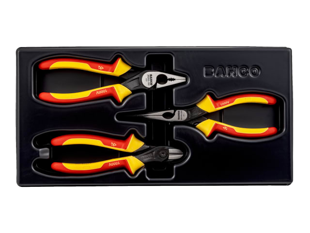 The three VDE insulated pliers from the Bahco Ergo set displayed together.