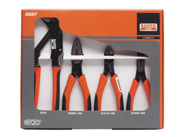 All four pliers from the Bahco set displayed in a row for comparison.